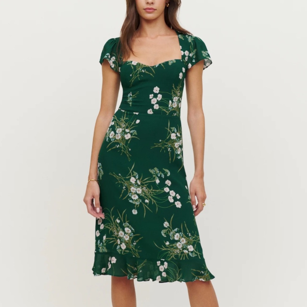 Reformation Rosi Green Floral Dress, Size 6